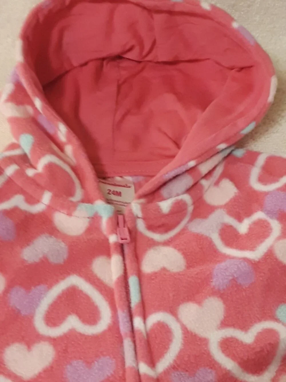2 Piece Set Garanimals Girl 24 Mos Pink Heart Hooded Zip Jacket + Purple Pants